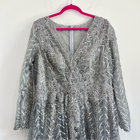 Mac Duggal 20189 Embellished Illusion Long Sleeve Wrap Over Gown - Picture 4 of 8